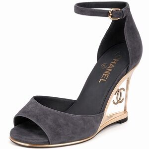 Chanel Lucite Suede D’Orsay Peep‑Toe Wedges Size 10.5